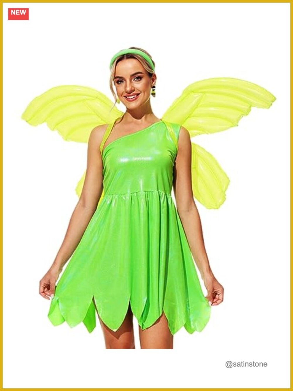 Shiny Green Fairy Costume Dress One Shoulder Mini Cosplay Halloween Adult